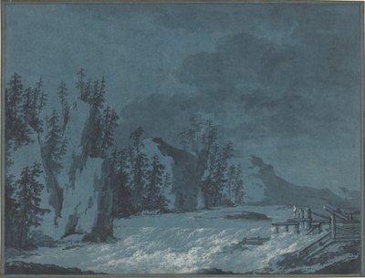 Rapide del fiume tra scogliere boscose da Claude Louis Chatelet