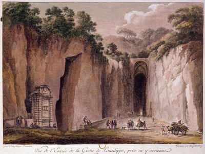 Vista della grotta di Pausilippe (Posillipo) (o "Grotta Vecchia"), vicino a Napoli. Disegno di Chatelet da Claude Louis Chatelet