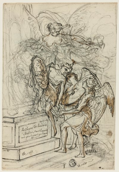 Allegoria in onore del re Stanislao Leszczyński (recto); Schizzo di uomo in piedi con braccia tese (verso) da Claude Louis Desrais