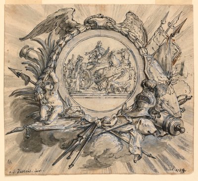Cartiglio con attribuzioni di guerra da Claude Louis Desrais
