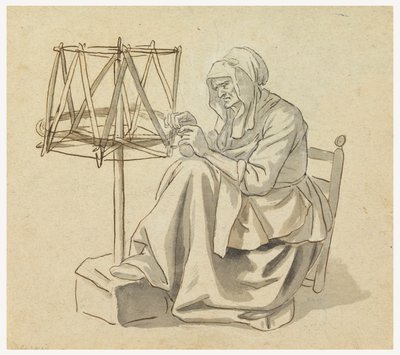 Disegno, Una vecchia che fila, 1810-30 da Claude Louis Desrais