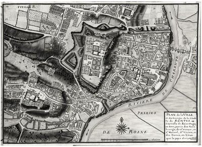 Atlas 131 F fol.8 Mappa di Saintes, capitale di Saintonge, da Receuil des Plans de Saintonge, 1716 da Claude Masse