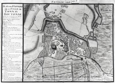 Fol.105 Mappa della città di Tonnay-Boutonne, da Recueil des Plans de Saintonge da Claude Masse