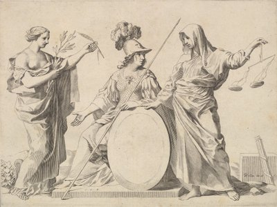 Minerva affiancata da Pace e Giustizia da Claude Mellan