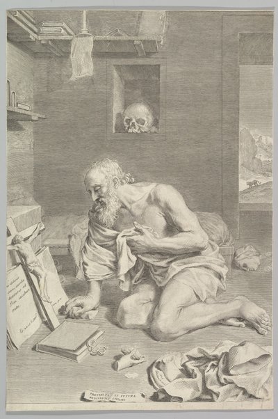 San Girolamo in preghiera nella sua cella Saint Jérôme pénitent, 1665 da Claude Mellan