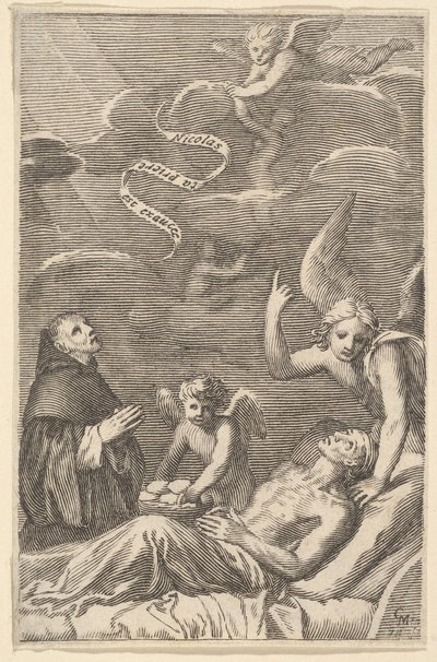 San Nicola che prega per un uomo morente da Claude Mellan