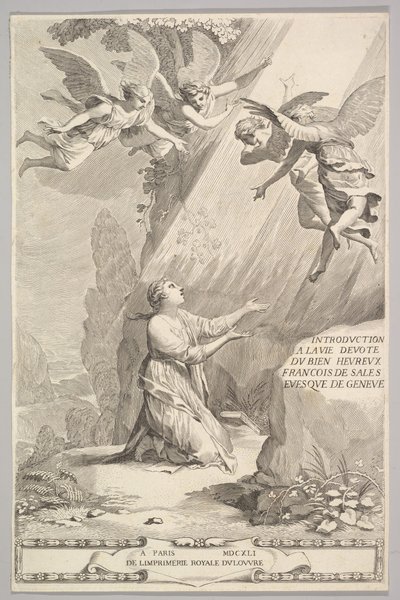 Pagina del titolo per François de Sales, Introduzione alla vita devota, 1641 da Claude Mellan