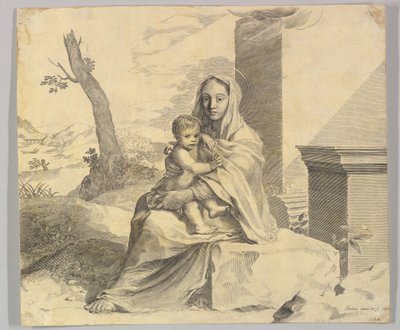 Vergine e Bambino seduti su una roccia, 1659 da Claude Mellan