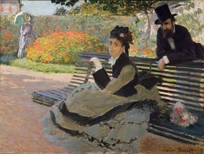 Camille Monet su una Panchina da Giardino da Claude Monet
