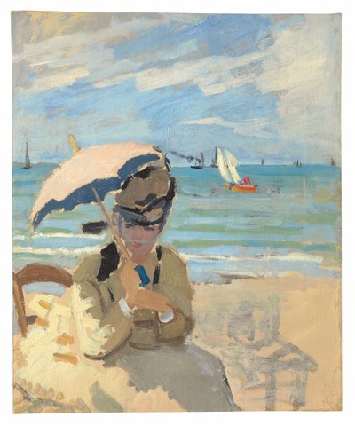 Camille seduta sulla spiaggia a Trouville da Claude Monet