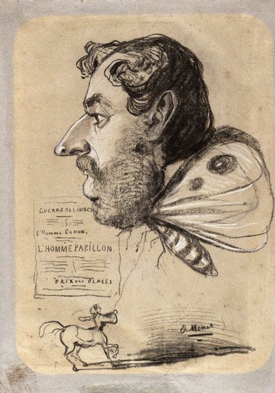 Caricatura di Jules Didier ("Uomo farfalla") da Claude Monet