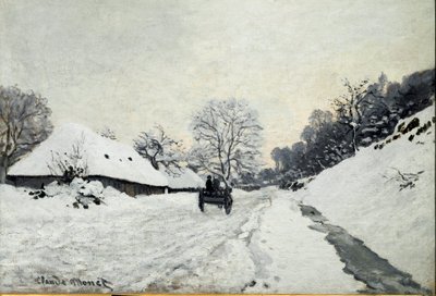 Carro, strada sotto la neve a Honfleur da Claude Monet