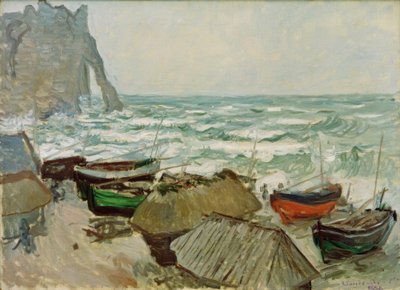Barche da pesca sulla spiaggia di Etretat da Claude Monet
