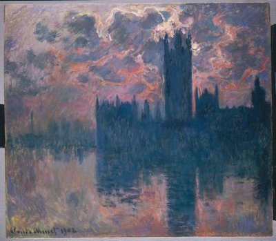 Case del Parlamento al tramonto da Claude Monet