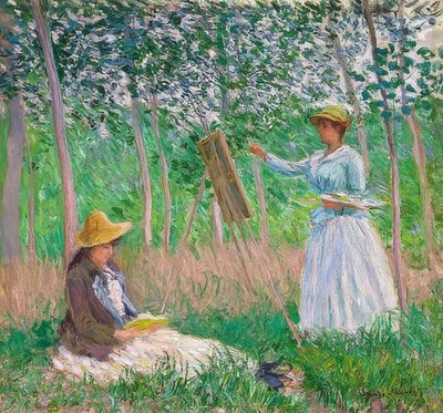 Nel giardino di Giverny: Blanche Hoschedé al cavalletto e Suzanne Hoschedé che legge da Claude Monet