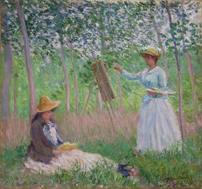 Nel bosco a Giverny: Blanche Hoschede al suo cavalletto con Suzanne Hoschede che legge, 1887 da Claude Monet