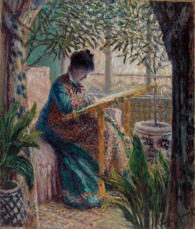 Madame Monet che ricama da Claude Monet