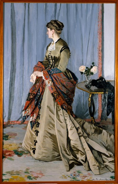 Ritratto a figura intera di Madame Louis Joachim Gaudibert (1846-1877) nel 1868 da Claude Monet