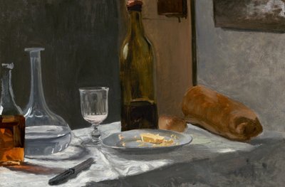 Natura morta con bottiglia, caraffa, pane e vino, c. 1862-1863 da Claude Monet