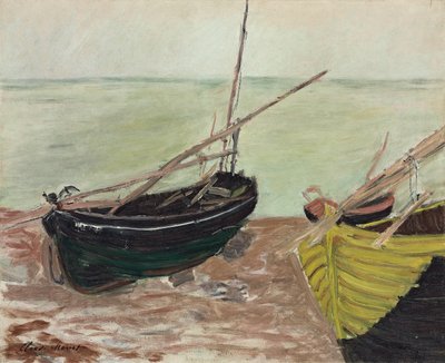 Studio di barche sulla spiaggia di Etretat da Claude Monet