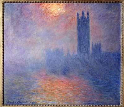 Le case del Parlamento, Londra, con il sole che rompe la nebbia da Claude Monet