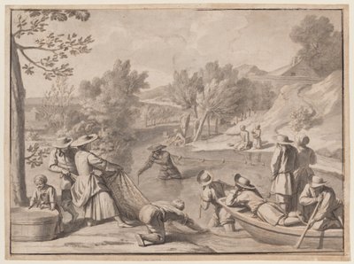 Agosto: Pesca, 1700 circa (inchiostro) da Claude Simpol