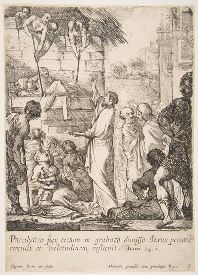 Guarigione del paralitico, Gesù Cristo prova guarendo un paralitico che ha il potere di... da Claude Vignon