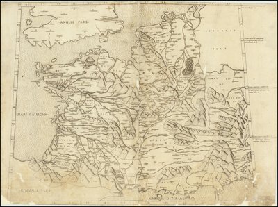 1507 Mappa tolemaica della Francia da Claudius Ptolemy