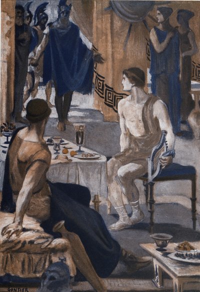 Achille riceve gli inviati di Agamennone. Illustrazione di Clement Gontier (1876-1918) per 