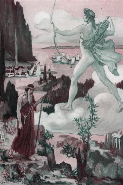 Invocazione. La collera di Apollo: il sacerdote Crise invoca Apollo, dicendo, 