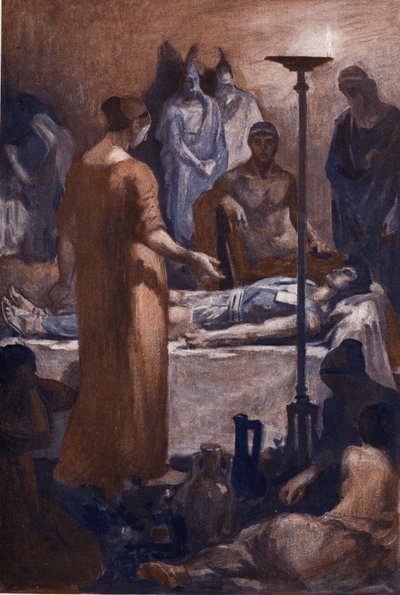 Il lamento di Briseide (alla vista delle ferite di Patroclo). Illustrazione di Clement Gontier (1876-1918) per 
