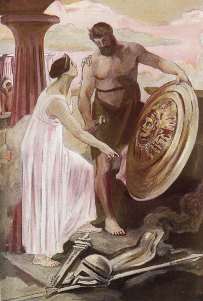 Lo scudo di Achille creato da Vulcano. Illustrazione di Clement Gontier (1876-1918) per 