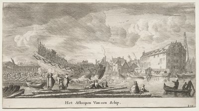 Varie Navi e Vedute di Amsterdam (Verscheffde Schepen en Gesichten van Amstelredam), Parte II: Varare una Nave da Clement de Jonghe