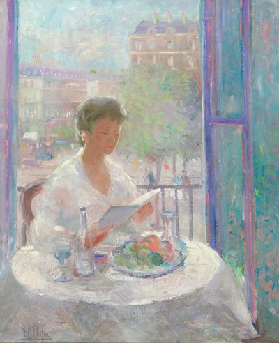 Signora che legge a una finestra aperta da Clementine Helene Dufau