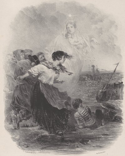 Donna vicino al mare con la Madonna, indicando una nave, ca. 1848-62 da Célestin Nanteuil