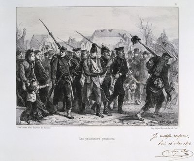 Guerra franco-prussiana 1870-1871: prigionieri di guerra prussiani. Da una serie di litografie di Clement August Andrieux sulla Guardia Nazionale. da Clément Auguste Andrieux