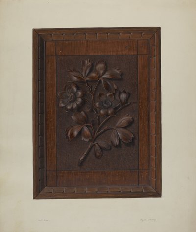 Pannello di legno intagliato da Clyde L. Cheney