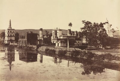 Serbatoio e templi a Bunshunkuree, c. 1857 da Col. Thomas Biggs