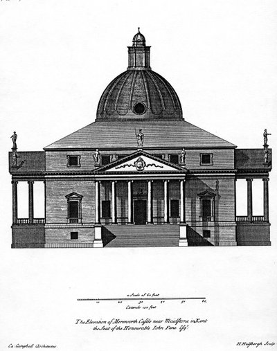 Elevazione del Castello di Mereworth, inciso da H. Hulsbergh, c.1722-24 da Colen Campbell