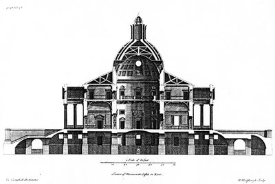 Sezione del Castello di Mereworth nel Kent, incisa da H. Hulsbergh, c.1722-24 da Colen Campbell