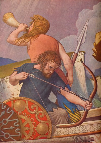 Le navi lunghe di re Alfredo sconfiggono i danesi 877, 1925-1927 da Colin Unwin Gill