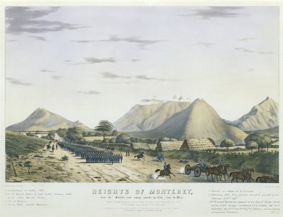Altezze di Monterey, dalla strada di Saltillo guardando verso la città, [da ovest,] [la divisione di Worth si sposta in posizione sotto i cannoni del nemico, dopo l