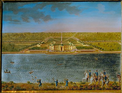 St. Hubert, residenza di caccia vicino a Parigi, costruita da Luigi XV ... (placca rettangolare in peltro, dorata e gualcata) da Compigne Compigne