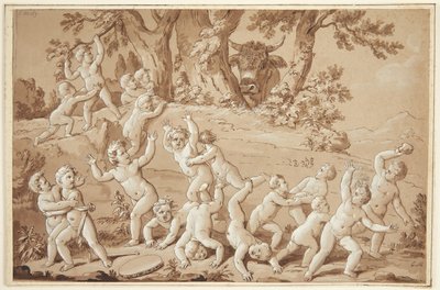 Un grande gruppo di putti terrorizzati dall