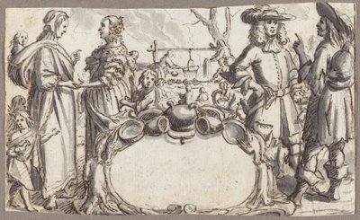 Allegoria della povertà e della ricchezza (penna e inchiostro marrone con lavaggio grigio su carta vergata) da Conrad Meyer
