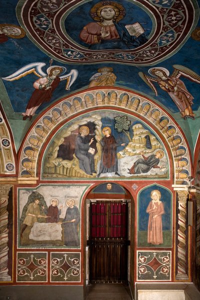 Diversi episodi della vita di San Benedetto: al centro “Il miracolo di San Placido” San Benedetto da Norcia, grazie all