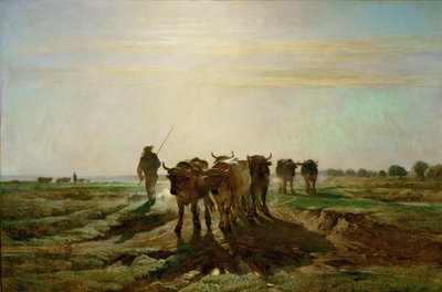 Boeufs se rendant au travail - bestiame che va al lavoro, mattina. 1855 ... da Constant-Emile Troyon