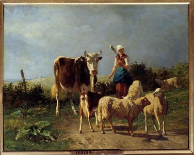 Un pastore con una mucca e pecore da Constant Emile Troyon