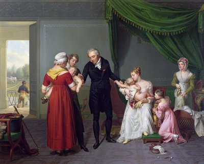 Il barone Jean Louis Alibert (1768-1837) che esegue la vaccinazione contro il vaiolo nel castello di Liancourt, c. 1820 da Constant Joseph Desbordes