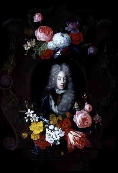 Ritratto di un uomo circondato da una ghirlanda di fiori da Constantijn and Heem D.C.de Netscher